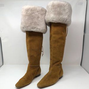 Manolo Blahnik 6.5 Brown Suede Faux Fur Tall Boots